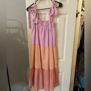 Gingham tie shoulder dress